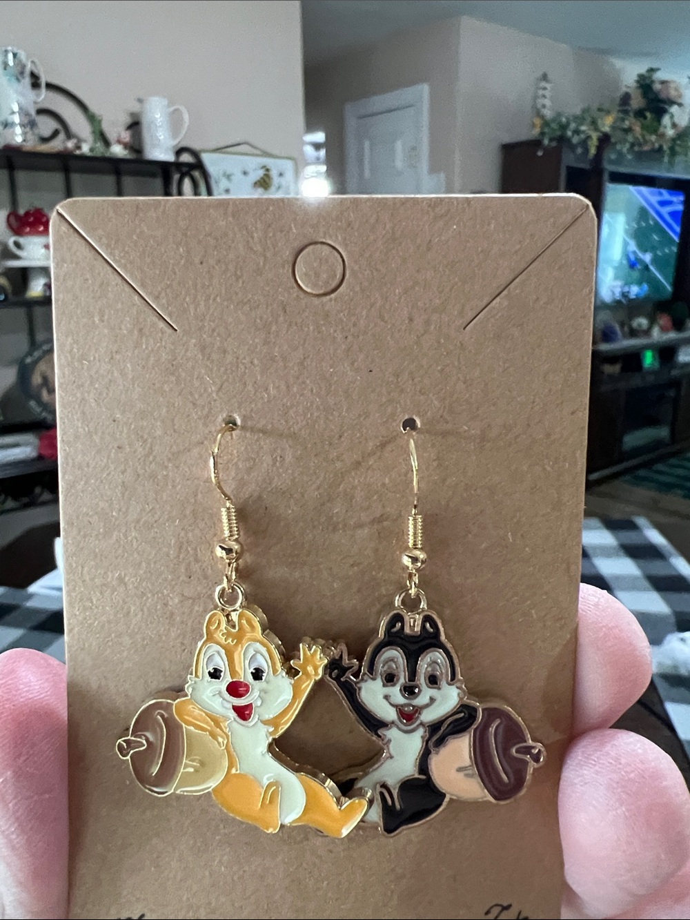 New Disney chip and dale  Theme Red & Brown Enamel Drop Earrings - Picture 2 of 2